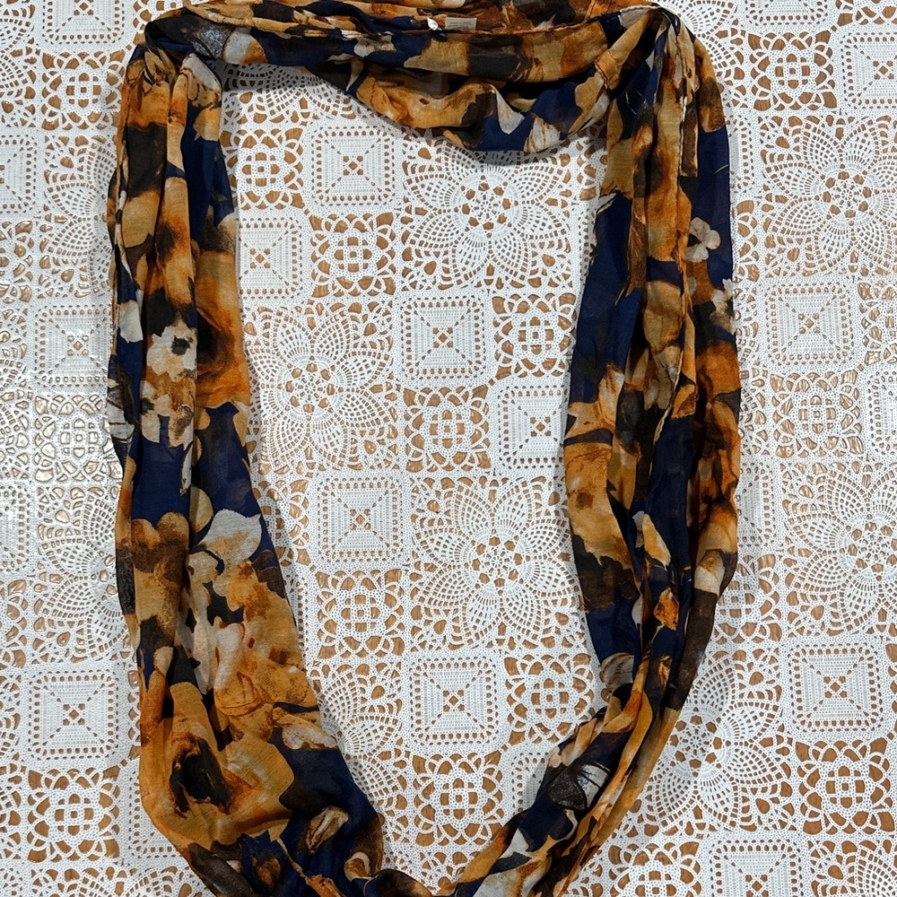 Charming Charlie Blue and Gold Floral Wrap